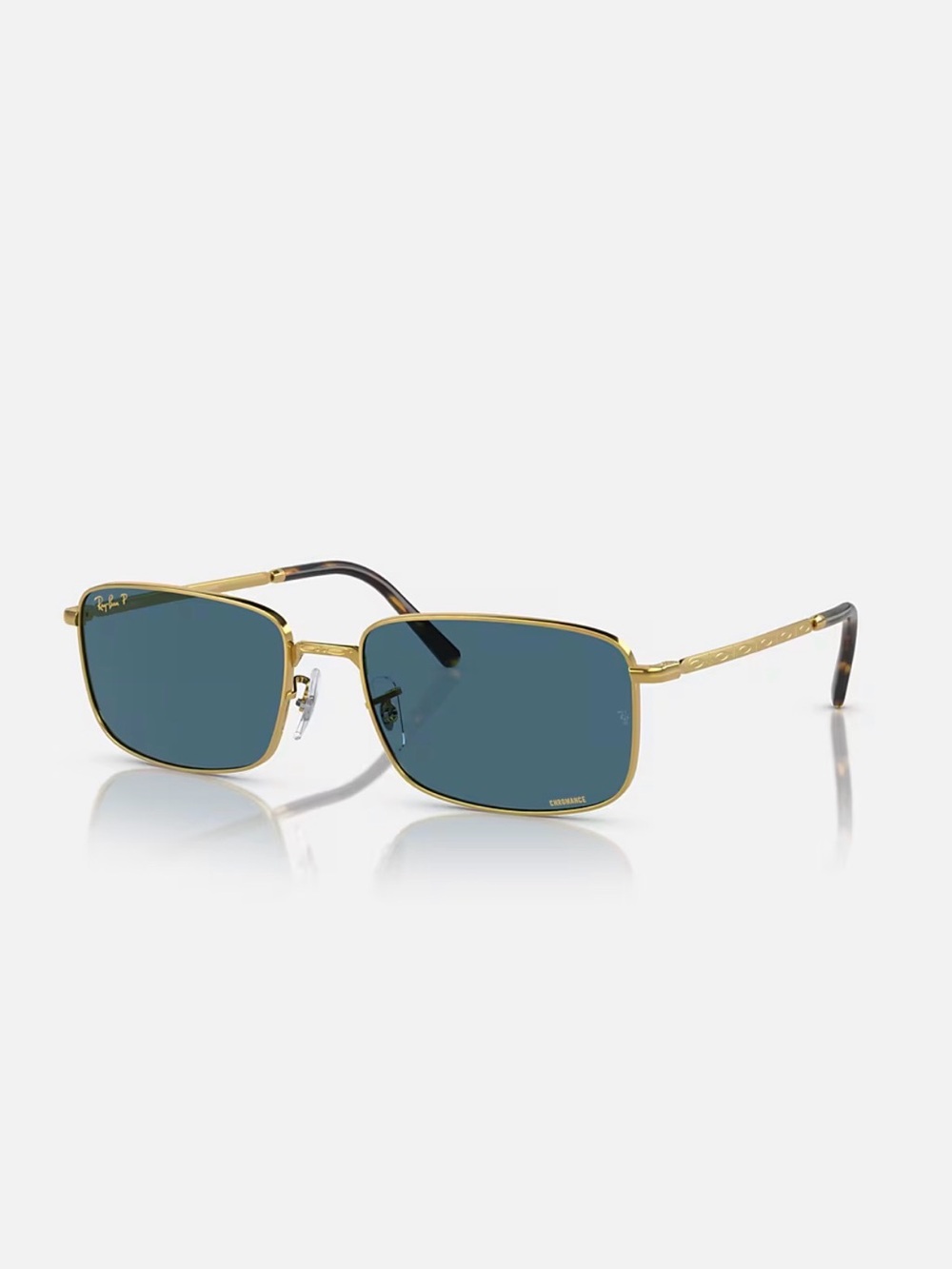 NWT Ray-Ban Gold Frame Sunglasses with Blue Lenses RB3717 POLARIZED+ LENSES